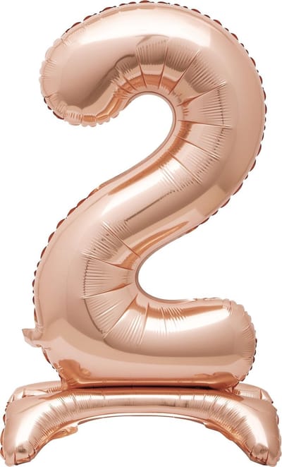 Folie Ballon Cijfer 2 Rosé Goud met standaard 76cm
