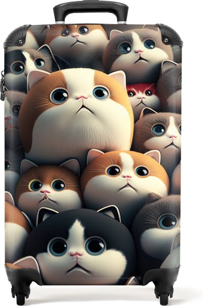 NoBoringSuitcases.com® Kinderkoffer - Kat - Huisdieren - Kinderen - Patronen - Jongens en meisjes - Trolley kind - Koffer dieren - Past binnen 55x40x20 cm en 55x35x25 cm - Reiskoffer - Handbagagekoffer