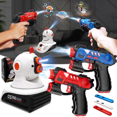 VATOS Infrarood Laser Gun Set met Projector - 2 Spelers Mini Lasergame 2 Speelgoed Pistool - Spannend Binnen/Buiten Spel Activiteiten Speelgoed Geweer Kinderen 3 Jaar