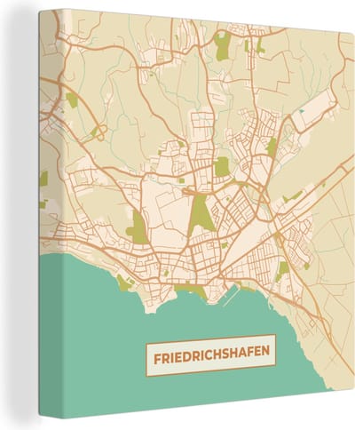 Canvas Schilderij Friedrichshafen - Kaart - Stadskaart - Vintage - Plattegrond - 20x20 cm - Wanddecoratie