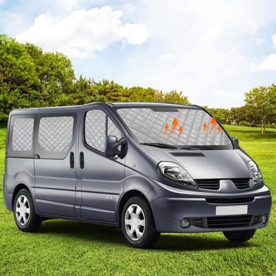 8 stuks thermische mat vervanging voor Renault Trafic 2015-2023/Vivaro 2014-2018/NV300 2014-2021/Talento 2016-2020 SWB, zonbescherming voorruit afdekking, meerlaagse aluminiumfolie, opvouwbare