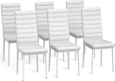 Bealife TB41C Stoelen Set voor 6- Moderne Eetkamer Stoelen Set met PU Leer-Huis Meubilair-41x39x96cm-Wit