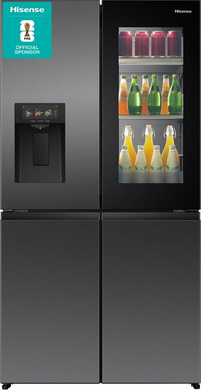 Hisense RQ600P7SKE - Amerikaanse koelkast - Energielabel E - PureView Door - 6,86" Intelligent Hub touchscreen display - Water- & ijsdispenser - Metal Tech Cooling - No Frost - Zwart - Multi-Air Flow - Super Cool - Fast Freeze - 37dB (A) - 615 Liter