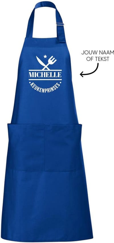 Keukenschort blauw / Bbqschort met naam / Kookschort met eigen tekst