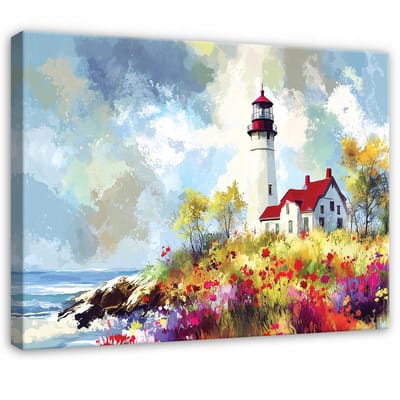 WALLARENA - Schilderij op canvas - 100x70 cm - vuurtoren landschap natuur - Geschikt voor slaapkamer en woonkamer