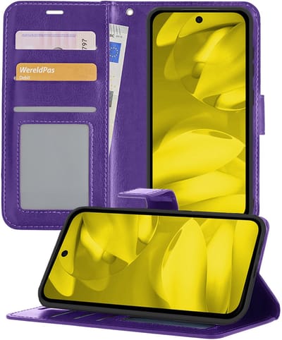 Hoesje - Met Pasjeshouder - Geschikt voor Google Pixel 9a - Luxe Bookcase Portemonee - Flip Case - Kunstleer Book Case - Flipcase - Book Cover - Walletcase - Portemonneehoes - Telefoonhoesjes - Paars