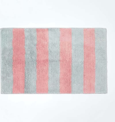 Homescapes Antislipbadmat met streeppatroon 100% katoen, roze en grijs