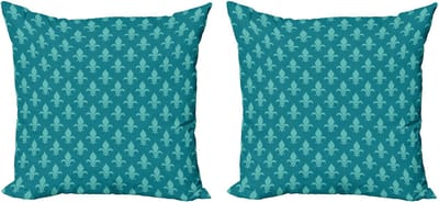 ABAKUHAUS Fleur de Lis kussenhoezenset (2 stuks), retro damastpatroon, 40 cm, turquoise