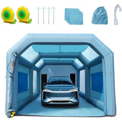 VEVOR Draagbare opblaasbare verfspuitcabine voor spuiten 480 + 950 W, 6,8 x 3,5 x 2,8 m spuitbeschermingscabine voor doe-het-zelfprojecten, hobbyverfmachine, blauwe 210D Oxford-stof autospuitcabine
