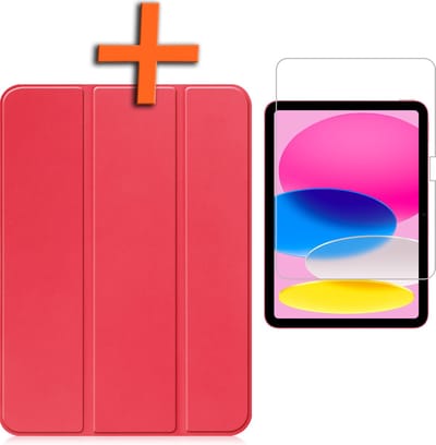 Hoesje - Geschikt voor Apple iPad 10 (2022) - 10.9 inch - 10e Generatie - Met Screenprotector - Trifold Bookcase - Hard Cover - Hardcover Book Case - Tablet Hoes - Rood