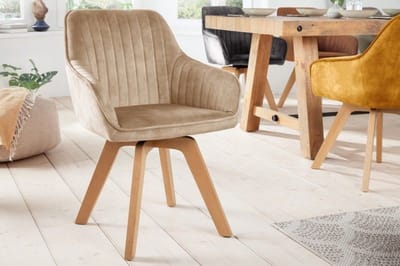 Draaibare design stoel LIVORNO champagne grijs fluwelen beukenhouten poten - 41311