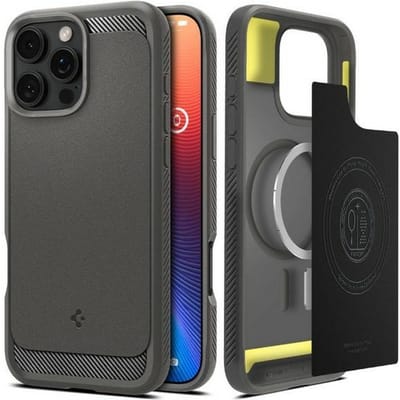 Spigen Rugged Armor MagFit - Hoesje Geschikt voor Apple iPhone 16 Pro Max - Back Cover Compatibel met MagSafe - Air Cushion - Grijs