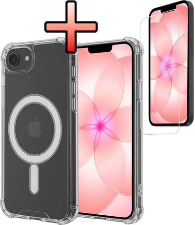 Hoesje - Met Screenprotector - Geschikt voor Apple iPhone 17e - Magsafe Compatible - Sterk & Shockproof - Back Cover - Shock Proof Case - Telefoon Hoes - Transparant