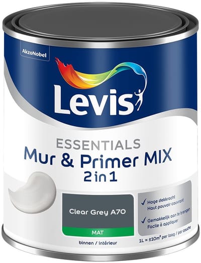 Levis - Essentials Mur & Primer Mix - Clear Grey A70 - Mengverf - 1 L