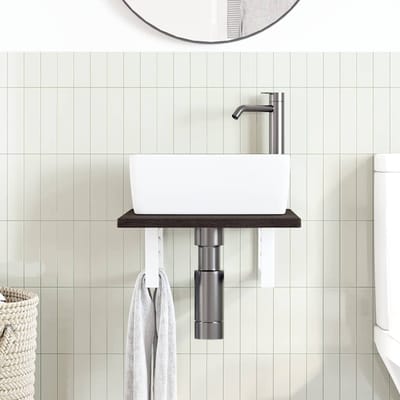 vidaXL - Badkamer - wandschap - staal - en - massief - eikenhout
