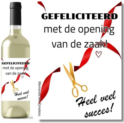 Wijnetiket opening zaak – Gefeliciteerd met de opening – zakelijk cadeau bedrijf