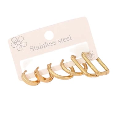 Aramat Jewels | Oorbellen | Goudkleurige stainless steel oorringenset – 2x rond + 1x rechthoekig – 3 paar | | | |3mm | Staal | Kinderen, Volwassenen | Verkleurd niet