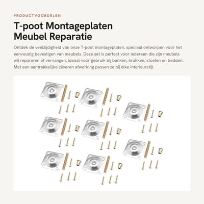 Dailygoods- Montageplaten 8 stuks - Bevestigingsplaten - Hanger Bouten M8 - Vrouwelijke Converters - Schroeven M4 - Metaal, Corrosiebestendig - Meubelpoten