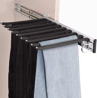 Uitbreidbare Broekhanger met Antislip Vlocking voor 9 Broeken - Ruimtebesparende Kledingrail van RVS, Ideaal voor de Kledingkast, 46 cm
