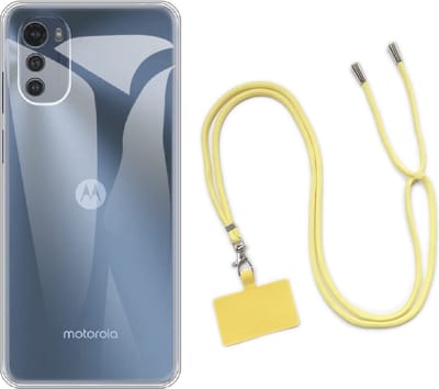 Casemania Hoesje Geschikt voor Motorola Moto E32 & E32S - Transparant & Koord Geel - Siliconen Back Cover