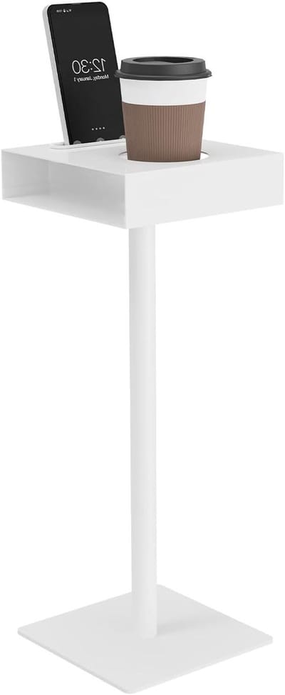 Bijzettafel Metaal - Banktafel Vierkant - Kleine Ruimtes - Roestvrij Waterdicht - 20x20x55cm - Wit