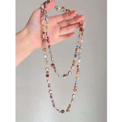 Dames Retro Ketting, Boheemse Gekleurde Schelp Kralen Dubbellaagse Ketting, Retro Lichte Luxe Vakantie Lange Ketting Die Gestapeld Kan Worden, De Kleuren O one-size beige