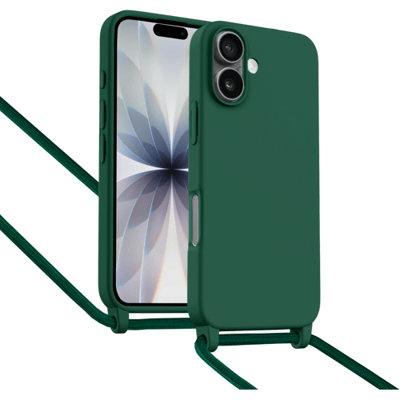 ShieldCase Hoesje met telefoonkoord (donkergroen) geschikt voor iPhone 17 - Case met nekkoord - Slanke cover voor extra bescherming