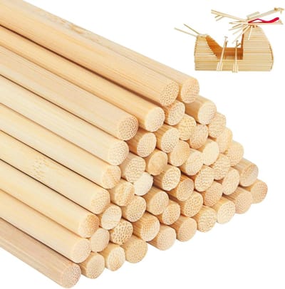 SnelShoppen - 50Pcs Bamboo Sticks voor Creatief Knutselen, 30cm x 6mm Stevige Houten Stokken, Natuurlijke Ronde DIY Sticks voor Kunst en Ambachten, Pe