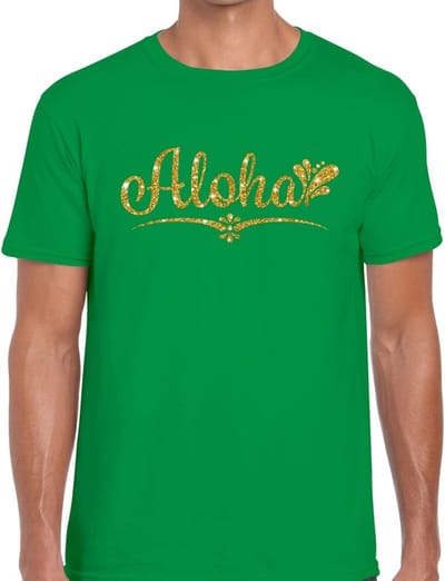 Aloha goud glitter hawaii t-shirt groen heren - heren shirt Aloha S