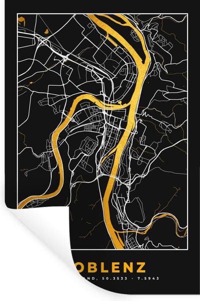 Muurstickers - Sticker Folie - Stadskaart – Plattegrond – Duitsland – Goud – Koblenz – Kaart - 20x30 cm - Plakfolie - Muurstickers Kinderkamer - Zelfklevend Behang - Zelfklevend behangpapier - Stickerfolie
