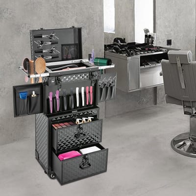 Make-up Trolley - Cosmetica Koffer - Professioneel Gebruik - 4 Lagen Met Slot - Niet Gespecificeerd - Zwart