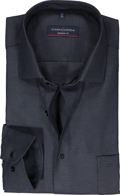 CASA MODA modern fit overhemd - dobby - antraciet - Strijkvrij - Boordmaat: 41