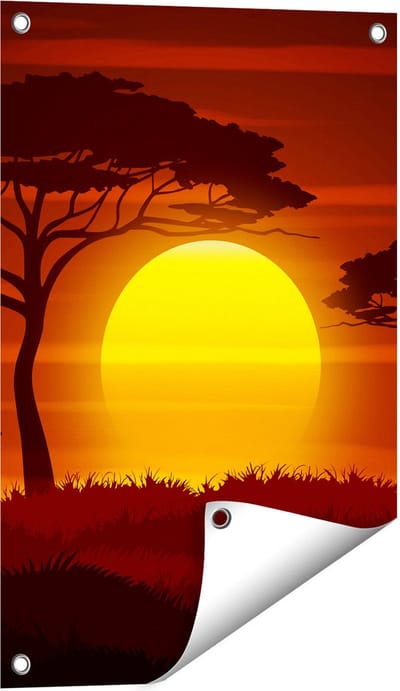 Gards Tuinposter Zonsondergang in de Savanne - Abstract - 40x60 cm - Tuindoek - Tuindecoratie - Wanddecoratie buiten - Tuinschilderij