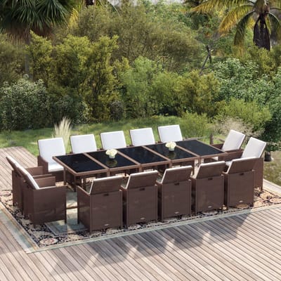vidaXL - 15-delige - Tuinset - met - kussens - poly - rattan - bruin