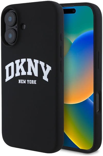 DKNY, Hoesje geschikt voor Apple iPhone 16 Plus - Liquid Silicone Arch Edition MagSafe Compatibel, Zwart