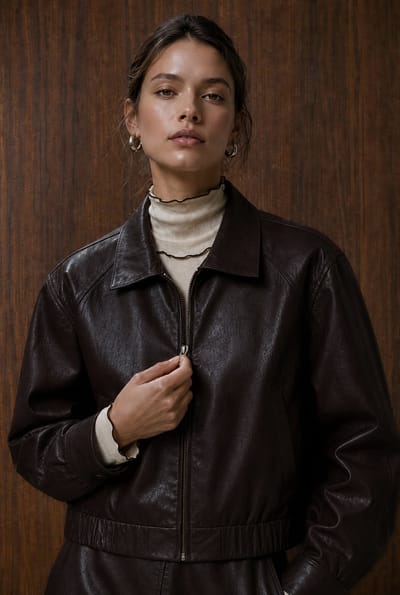 Pola eco leather bomber jacket | Dark Brown - Dark Brown / S
