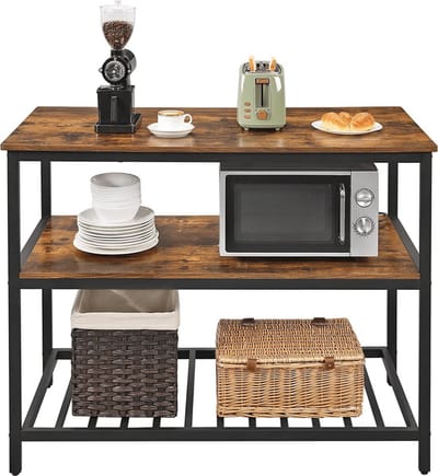 MIRA Home Keukentafel met Opbergplanken - Keukeneiland - Industrieel - Zwart/Bruin - 120x60x90 cm