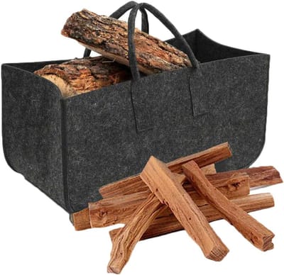 Brandhout Mand - Opslag Tas - Haardhout Opslag - Twee Handgrepen - 50x25x25 cm - Zwart