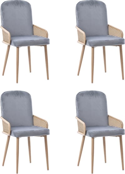 Merax Eetkamerstoelen Set van 4 – Grijs Velvet met Rattan Design – Moderne Luxe Stoelen