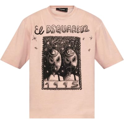DSquared2 Heren Grafisch Overlay Overlay Loose Fit T-shirt (Stoffige Roos/Zwart)