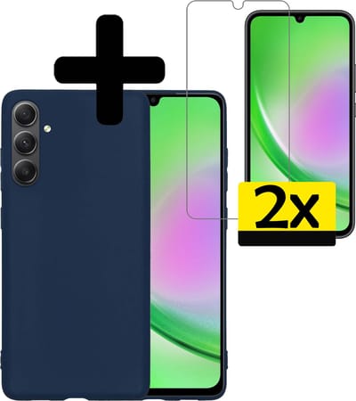 Hoesje - Met 2x Screenprotector - Geschikt voor Samsung Galaxy A34 - Sterk & Shockproof - Back Cover - Siliconen Case - Telefoon Hoes - Telefoonhoesjes - Donkerblauw