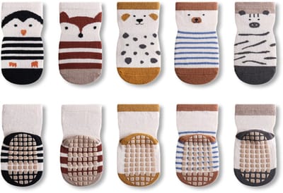 5 paar babyvloersokken, lente, herfst en winter siliconen antislipsokken, baby en kinderen binnen vroege kinderjaren wandelen cartoon dieren kindersokken, 0-1 jaar oud, Diverse kleuren 1