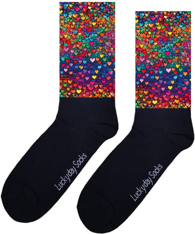 LuckyDay Socks - Hartjes sokken - Kleurexplosie sokken - Verjaardag cadeau vrouw en man - Vrolijke sokken - Valentijns cadeau - Kerst sokken - Grappige sokken - Leuke dames en heren sokken - Moederdag - Vaderdag - Socks maken Happy - Maat 37-44