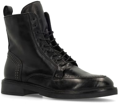 Manfield - Dames - Zwarte leren biker boots - Maat 41