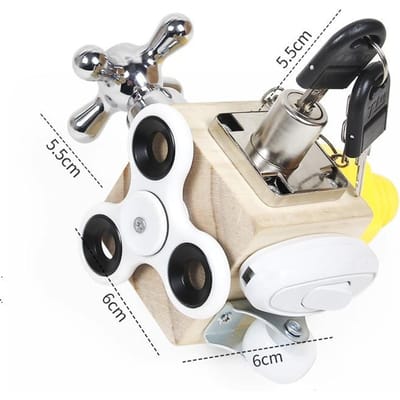 Cube d'activités pour enfants Jouet Fidget Jouets d'apprentissage Montessori pour bébé Jouets de voyage Apprentissage des compétences de vie de base Panneaux sensoriels beige