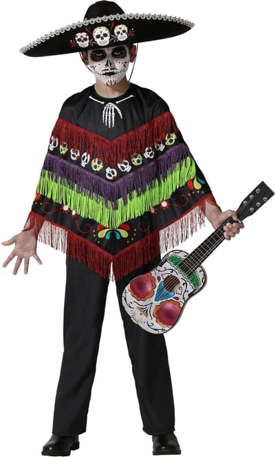 ATOSA - Poncho-skeletkostuum Dia de los muertos kind - 104/116 (3-4 jaar)