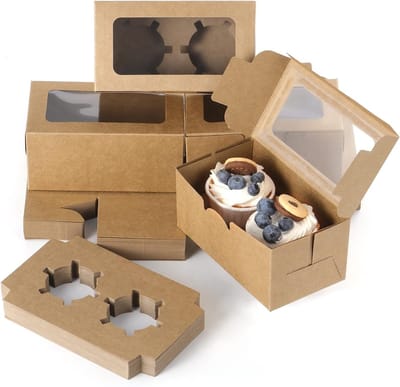 50 Stuks Cupcake Dozen met Venster en 2 Gaten, Bruine Kartonnen Dozen voor Taart, Gebak en Desserts