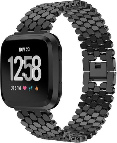 Stalen Smartwatch bandje - Geschikt voor Fitbit Versa / Versa 2 stalen vis band - zwart - Strap-it Horlogeband / Polsband / Armband