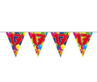 Folat Leeftijd vlaggenlijn - 2x - 17 jaar - 10 meter - verjaardag feest versiering - vlaggetjes