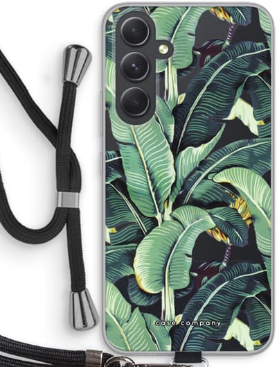 Case Company® - Hoesje met koord geschikt voor Samsung Galaxy A54 hoesje met Koord - Bananenbladeren - Telefoonhoesje met Zwart Koord - Bescherming aan alle Kanten en Over de Schermrand